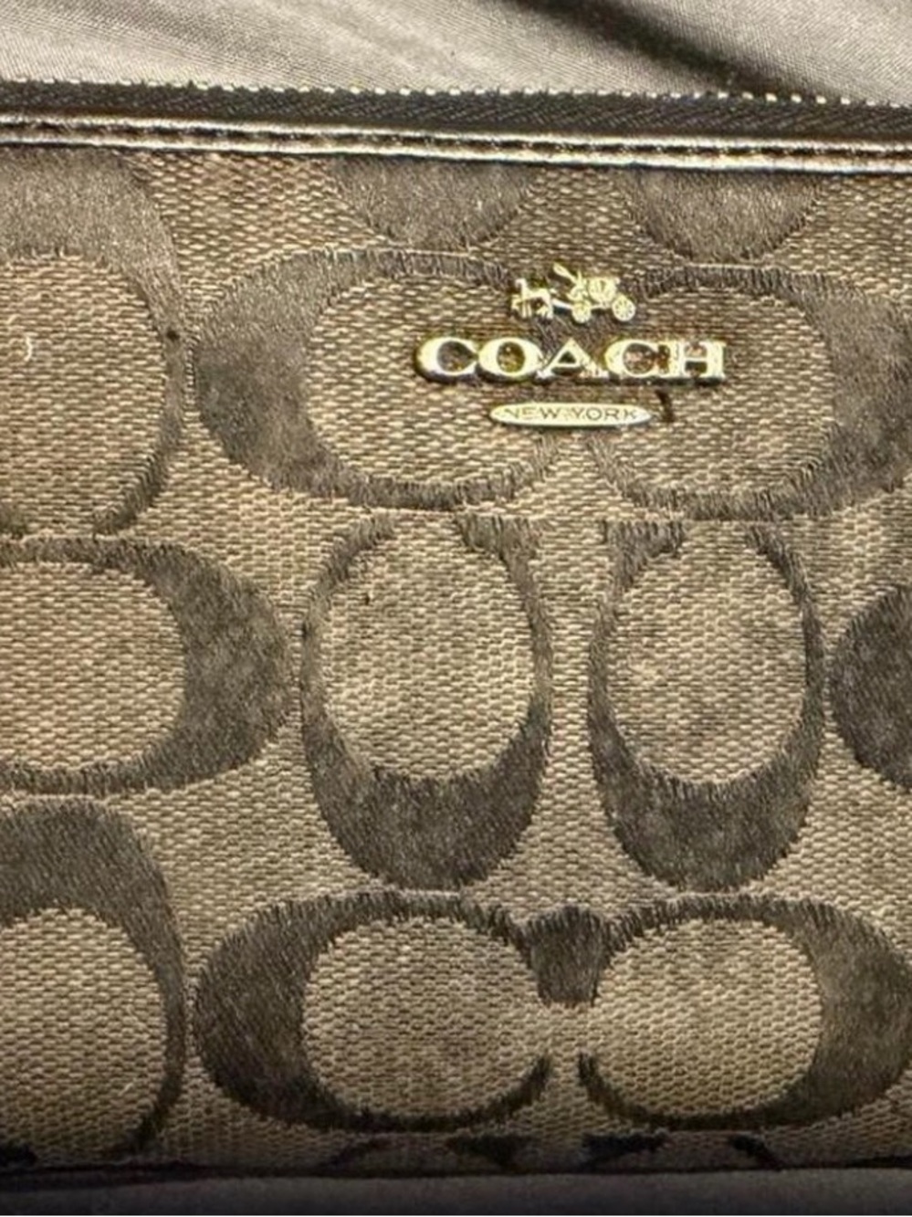 Coach Signature Canvas Shoulder Bag in Brown with Gold Logo